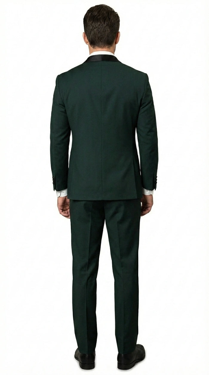 Men’s Hunter Green Tuxedo Suit 3 Piece – One Button Peak Lapel Designer Formal Suit for Wedding,  Light Weight Wool By Statement Dark Green