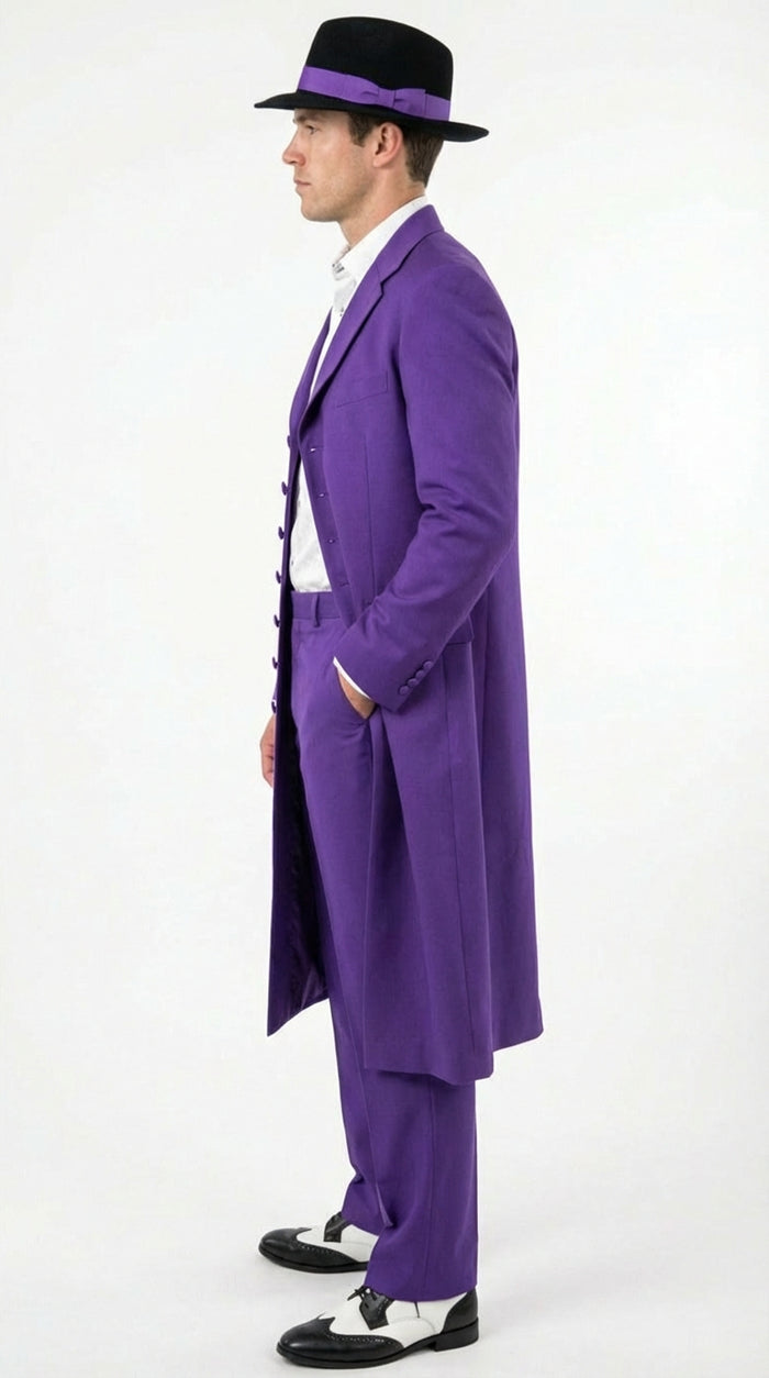 Purple Zoot Suit for Men | Classic Mafia & Gangster Style Long Coat Suit | Vintage 1920s–1940s Formal Outfit