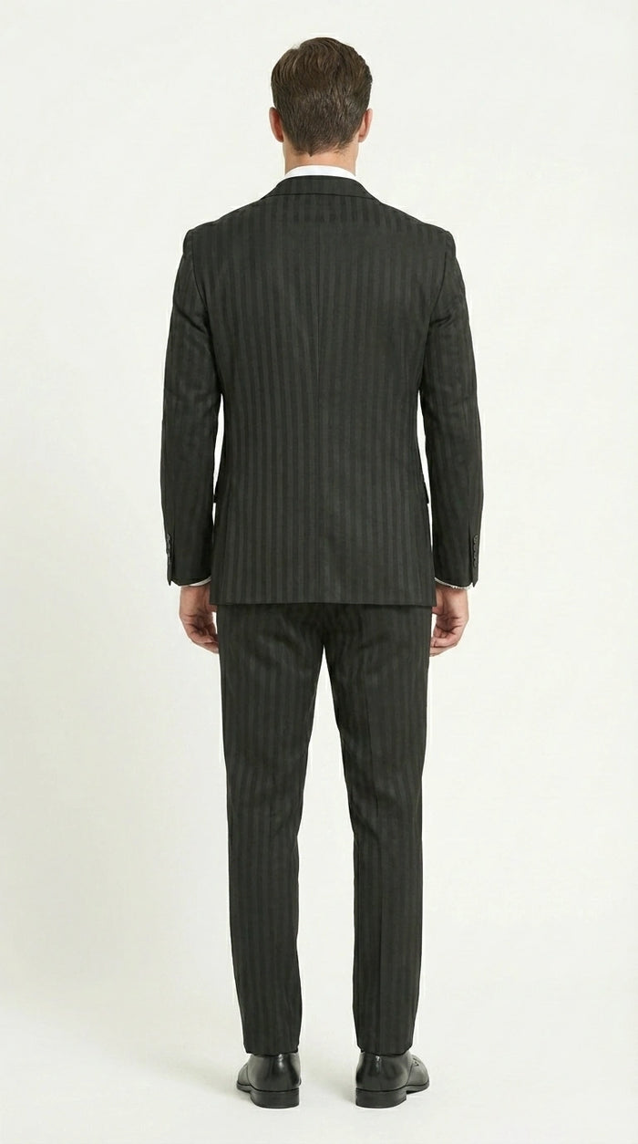 Men’s Black Pinstripe 3 Piece Suit – Vested Formal Business Suit for Wedding, Office, Prom and Party Wear
