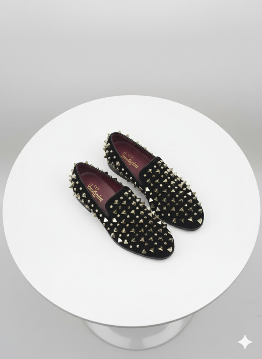 Men’s Studded Velvet Loafers - Designer Dress Shoes