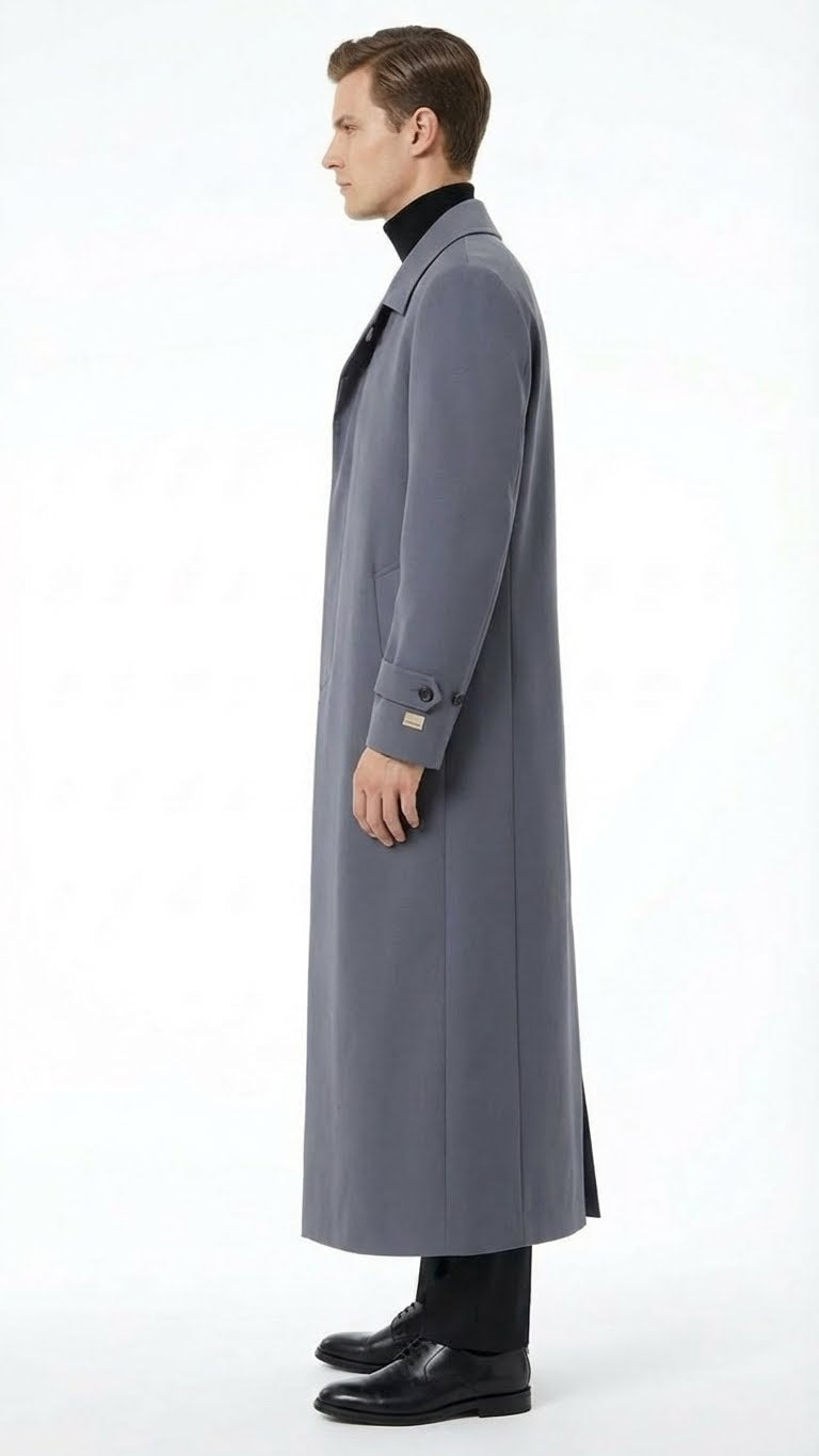 Men’s Full-Length Charcoal Grey Overcoat – Premium Microfiber Blend Long Dress Coat for Winter and Formal Wear in Gray Color