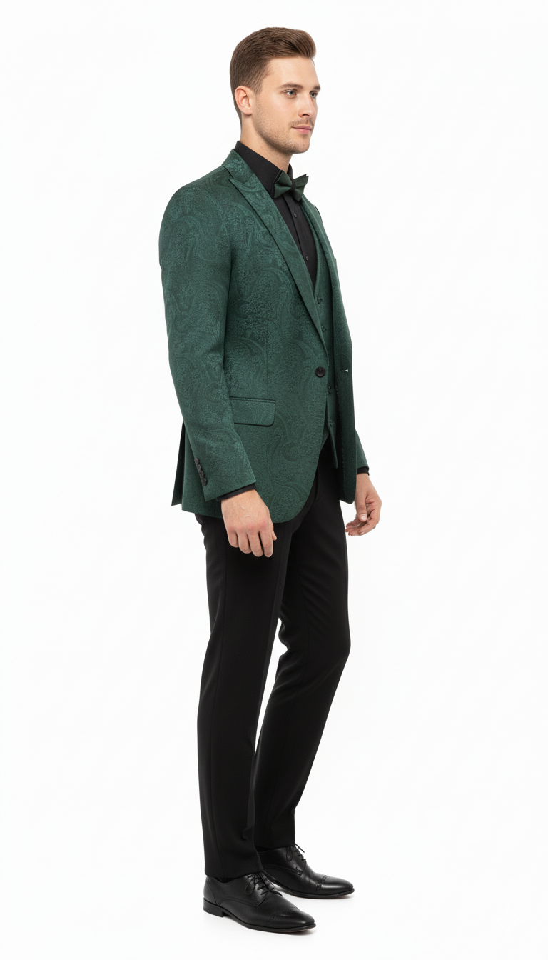 Emerald Green Paisley 3-Piece Slim Tuxedo Set