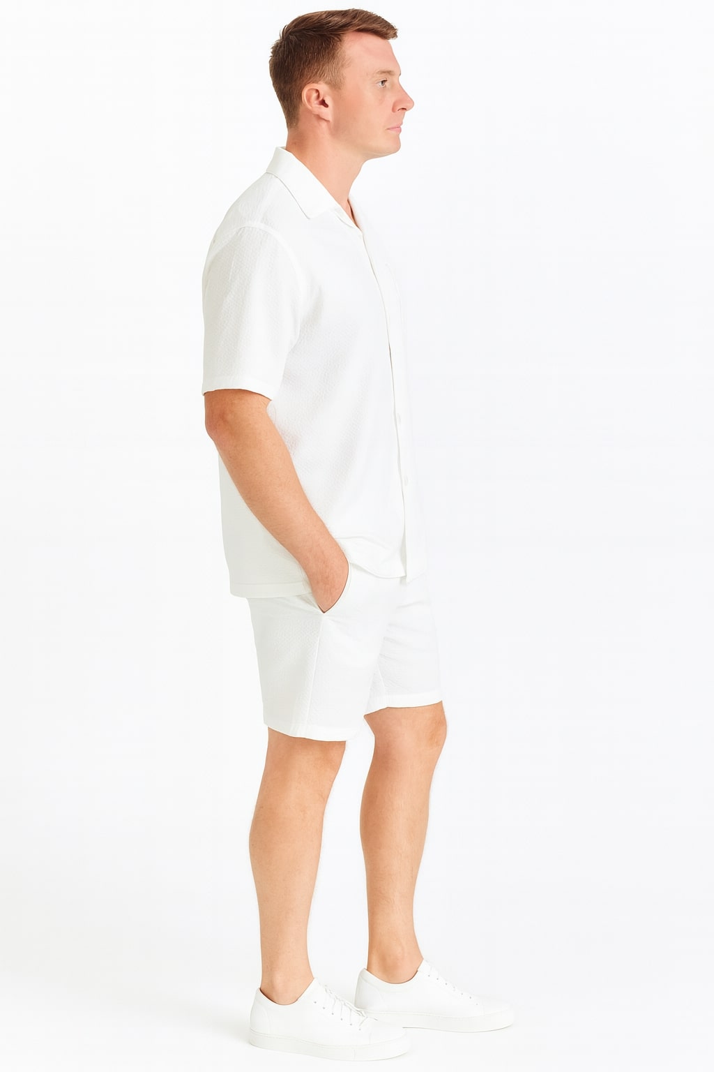 Men's White Seersucker Short Set Outfit