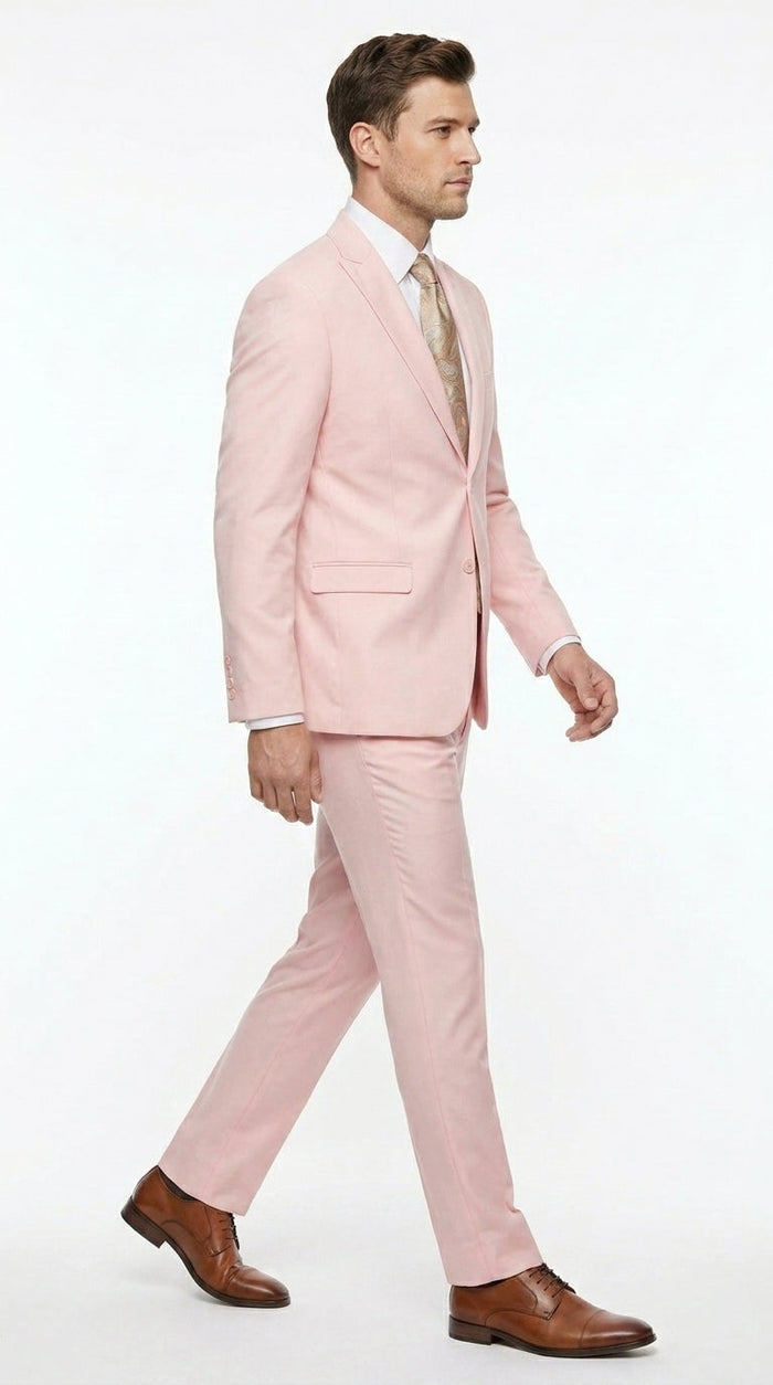 Men’s Light Pink 2 Piece Suit, Formal Dress Suit for Weddings, Prom, Parties, Summer Events Slim Fitted By Vitali
