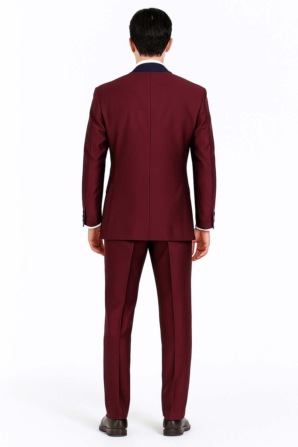 Burgundy and Navy Blue Lapel Vested 3 Piece Tuxedo Suit