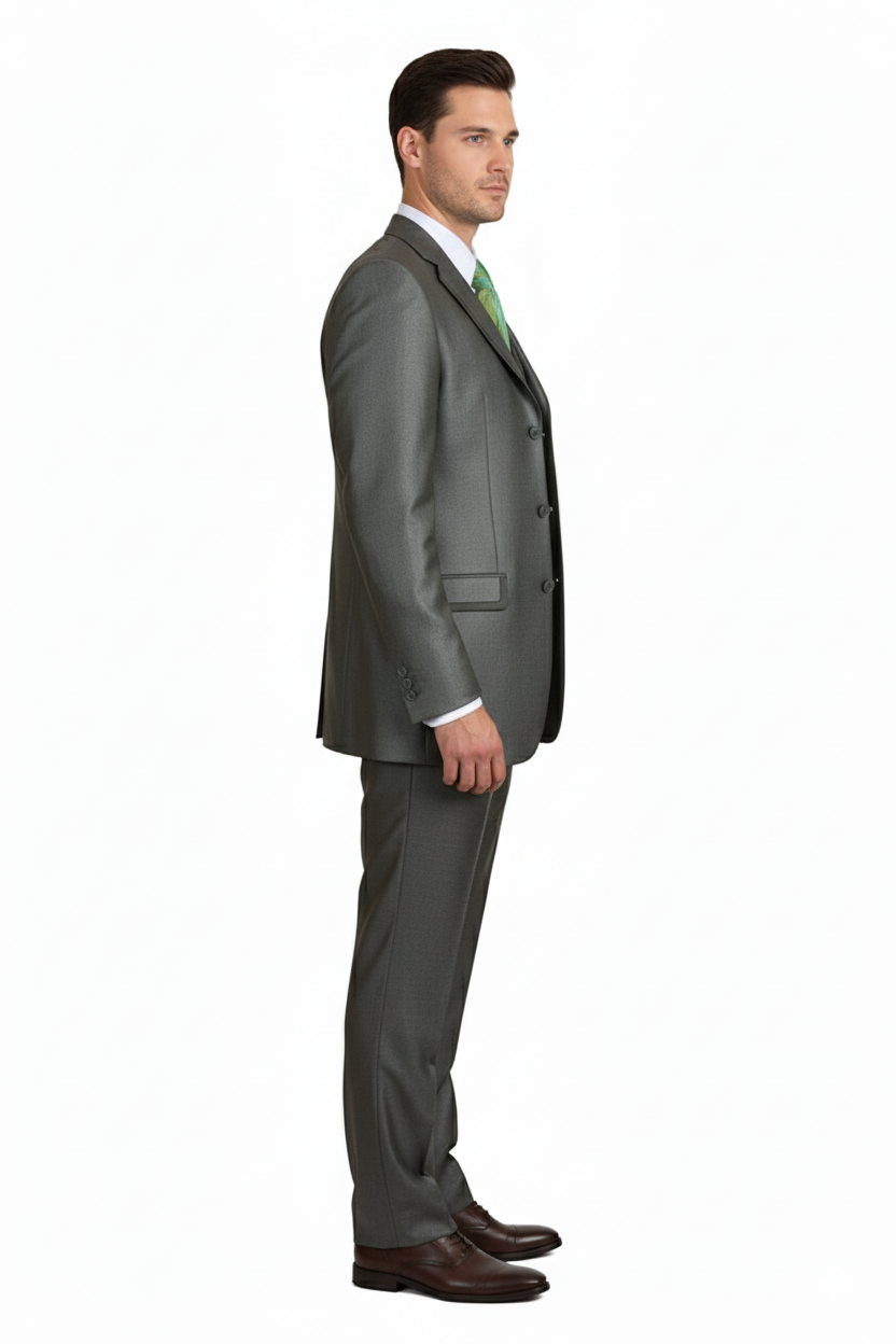 Olive Green Three-Piece Suit Classic Fit, Vest & Tie