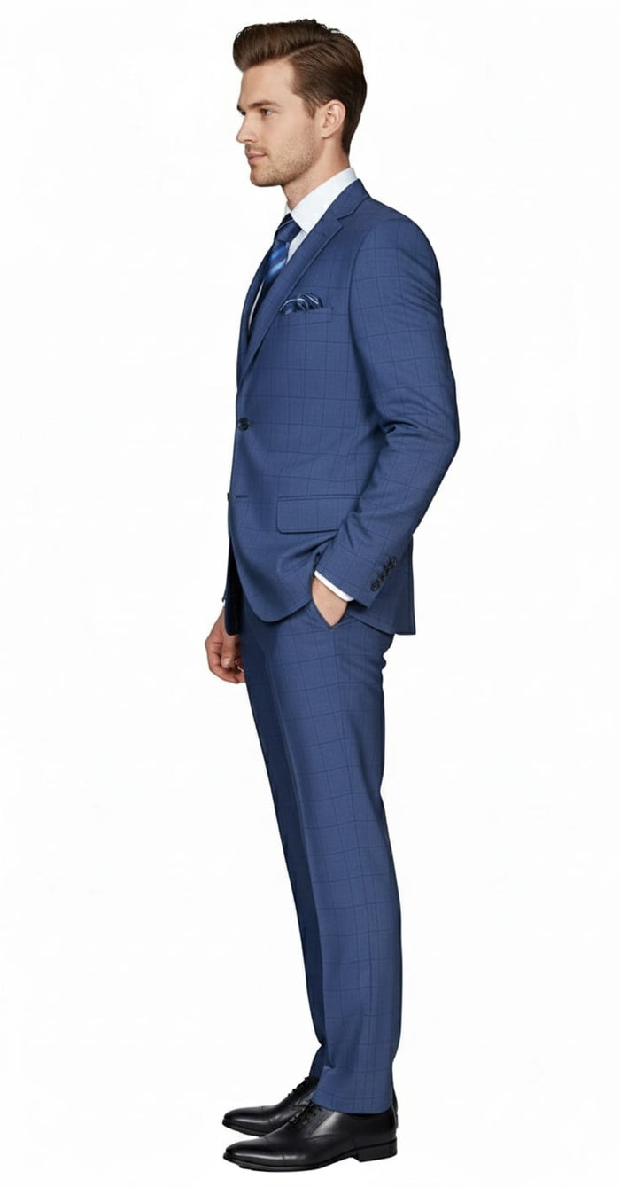 Indigo Navy Windowpane Check Men's Suit 2-Pc