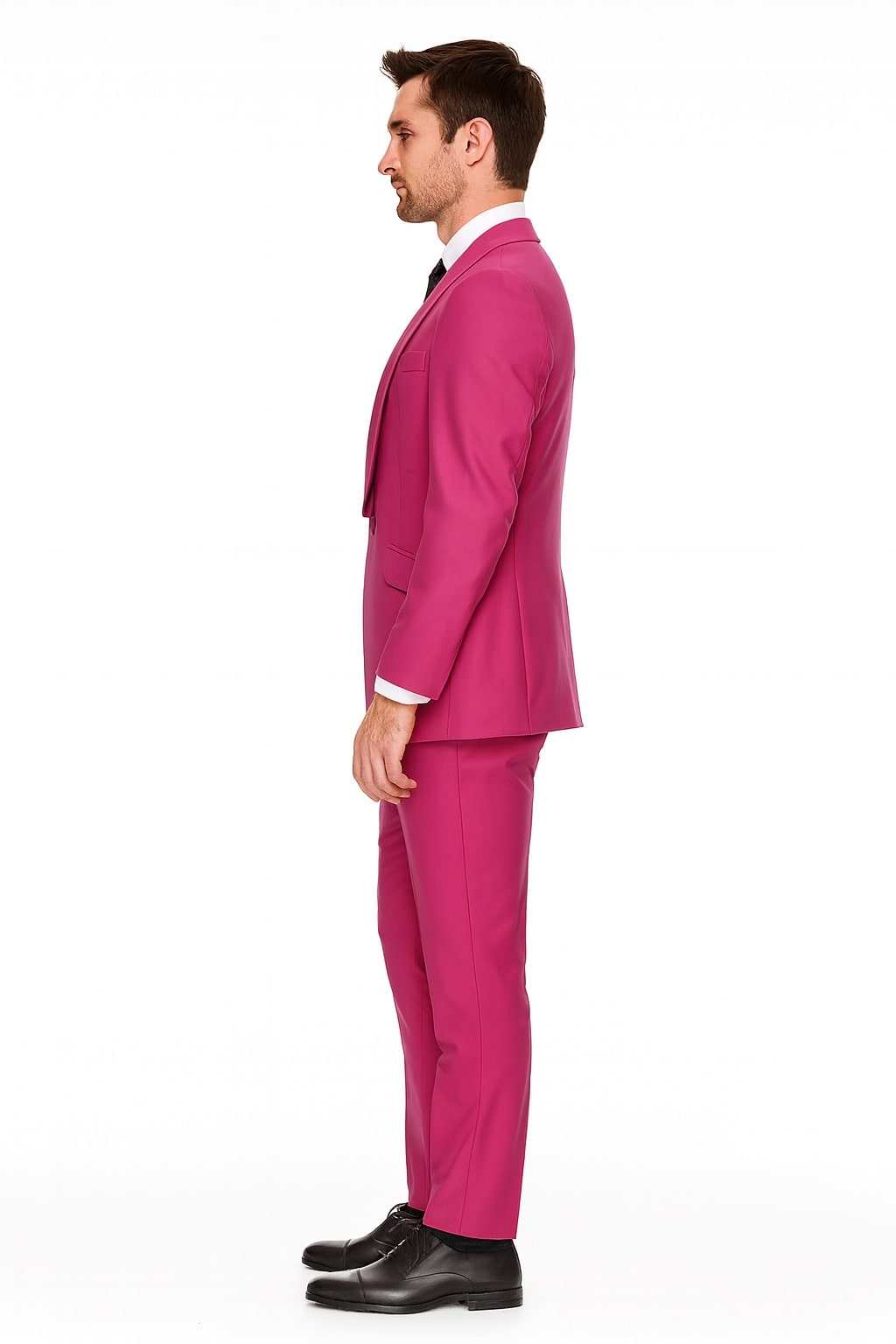 Mens Hot Pink Tuxedo Dinner Jacket + Pants with Shawl Lapel – Slim Fit 2-Piece Suit for Weddings, Proms Suit in Fuchsia Color