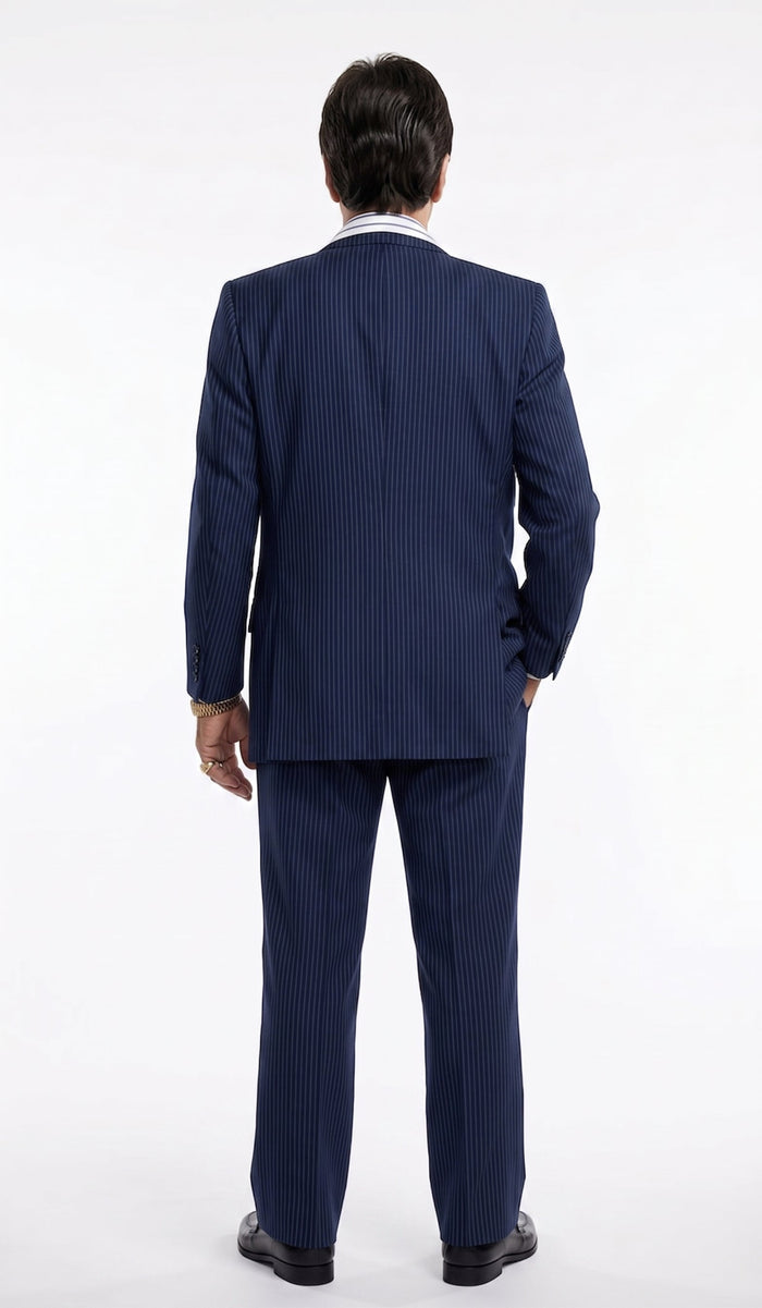 Tony Montana’s Blue Pinstripe 3 Piece Suit – Men’s Vintage Blue Striped Suit for Wedding, Prom and Classic Formal Wear