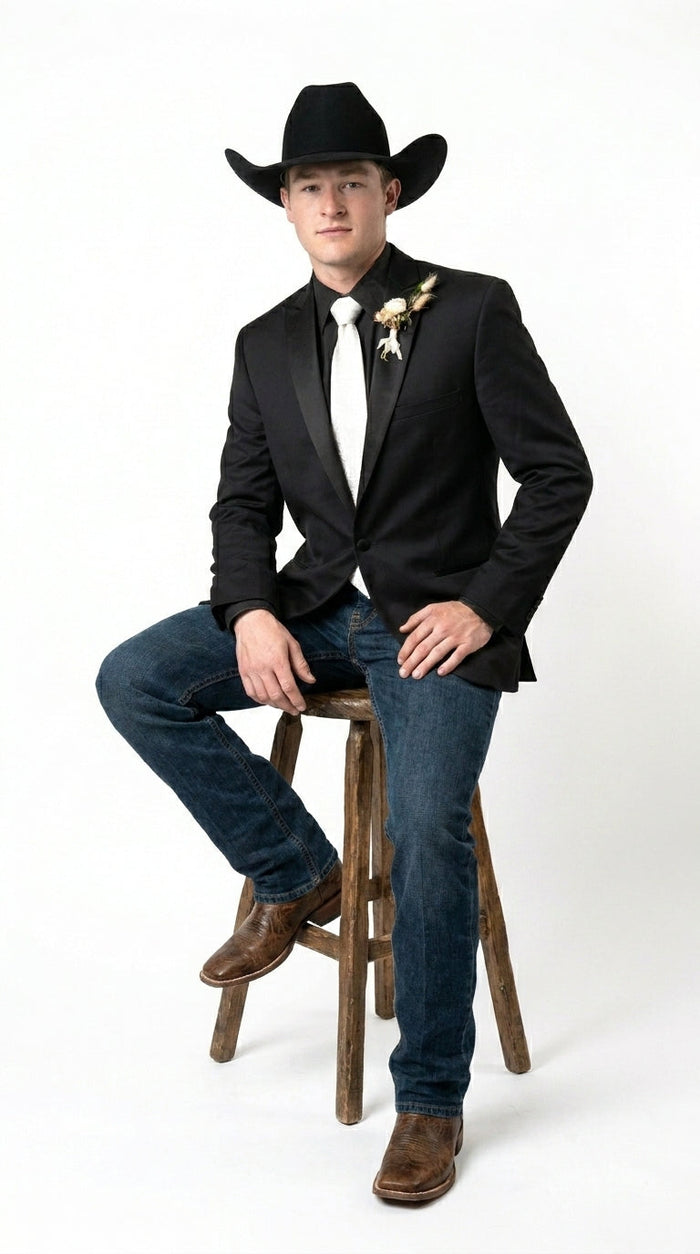 Men’s Black Tuxedo Western Blazer – Cowboy Style Formal Sport Coat Jacket for Dinner Jacket