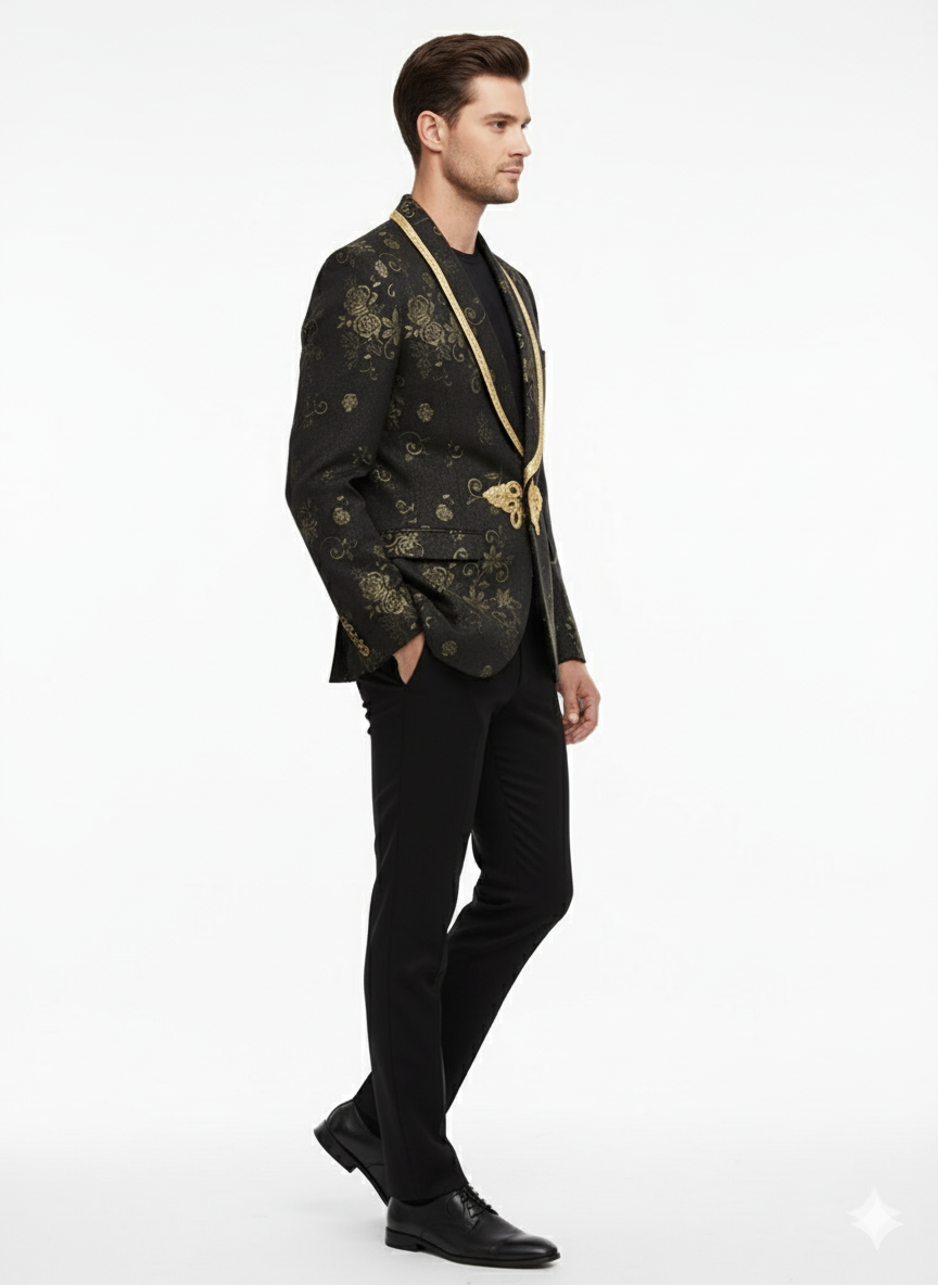 Men’s Black & Gold Embroidered Luxury Blazer