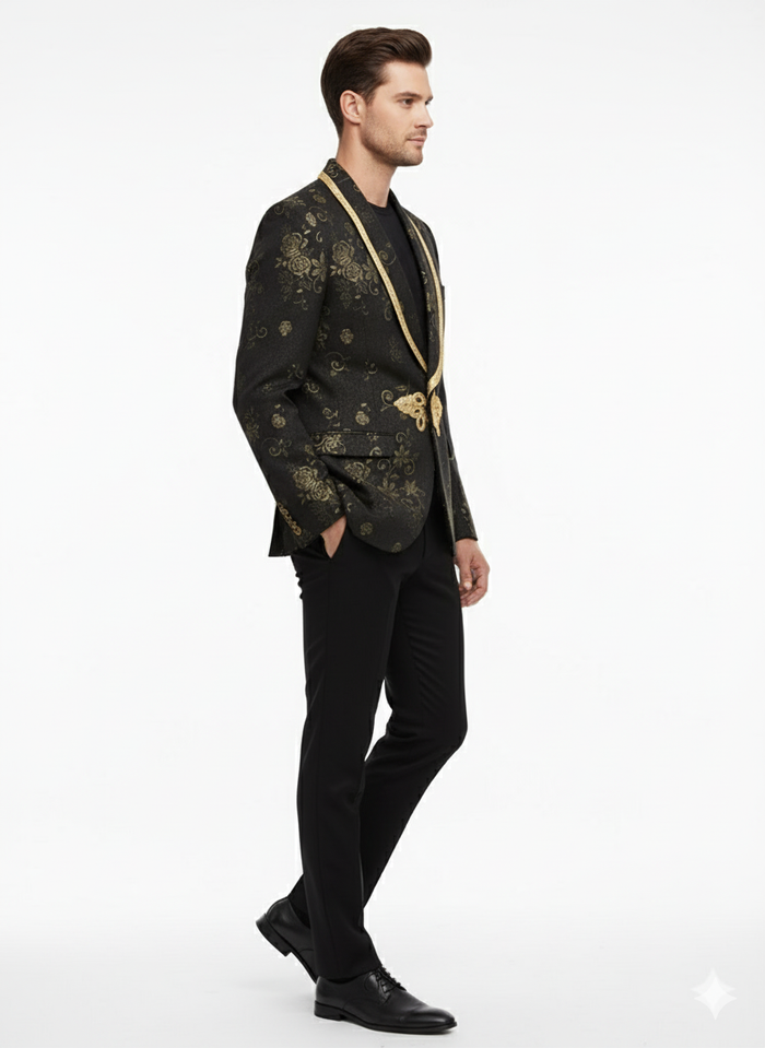 Men’s Black & Gold Embroidered Luxury Blazer