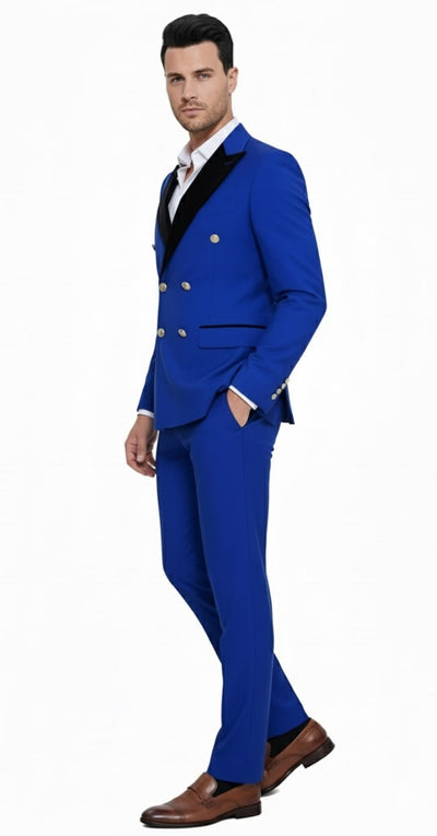 Royal Blue Double-Breasted Slim Fit Tuxedo Suit