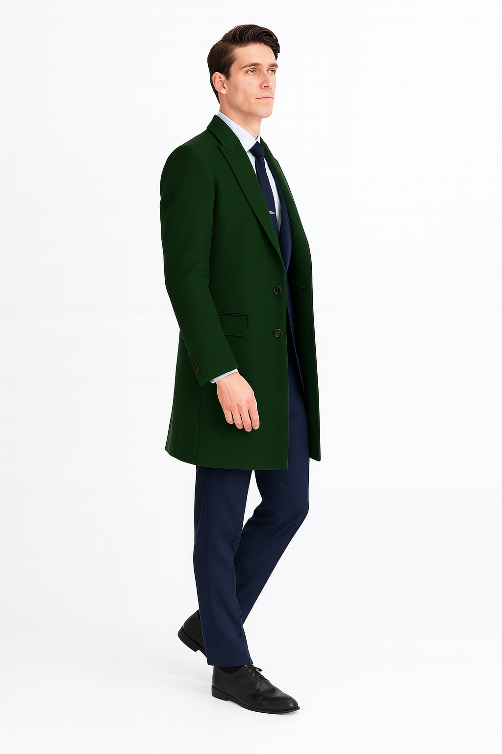 Mens Dark Green Wool Overcoat – Classic Long Coat for Formal and Casual Style