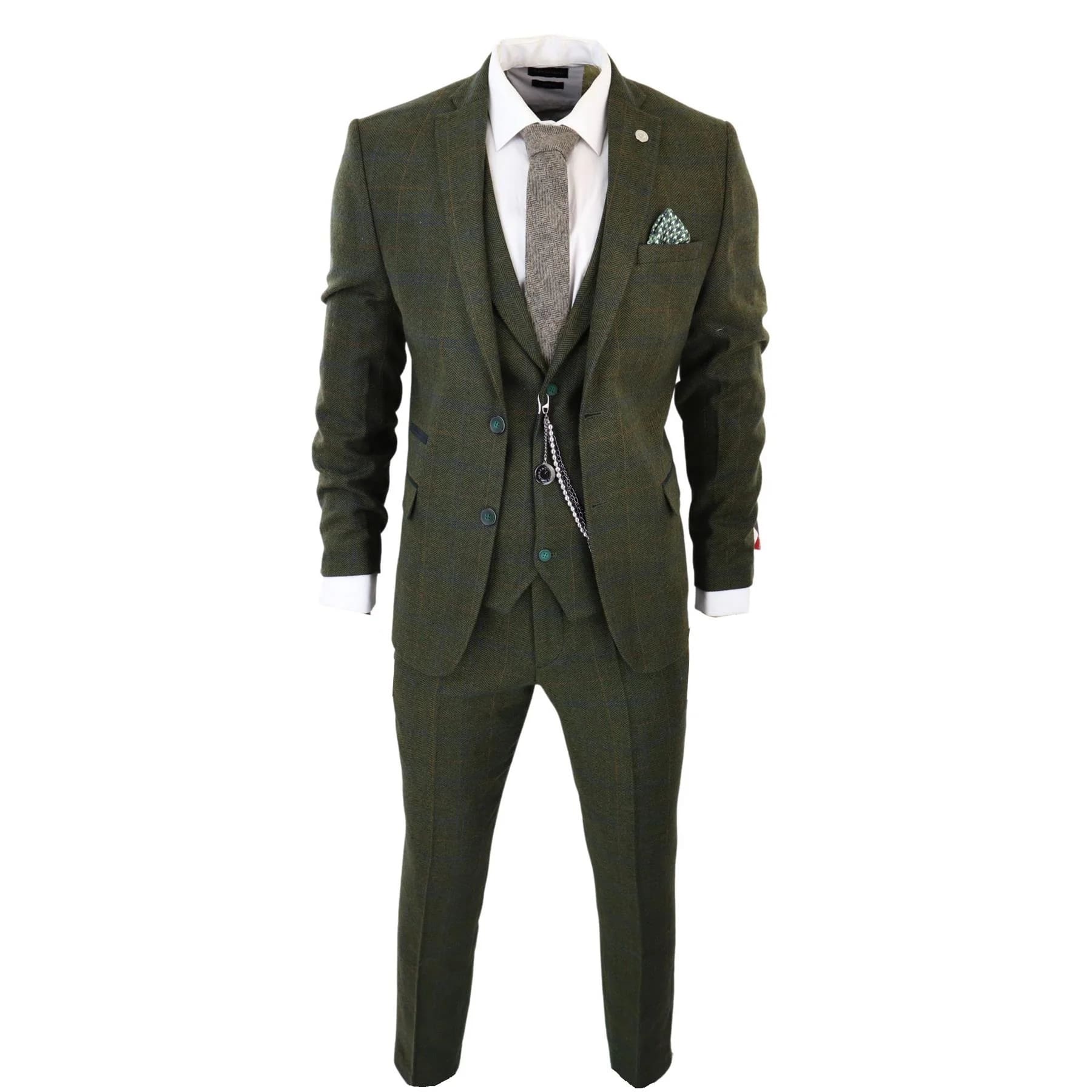 Mens Brown Wool Tweed Suit – 3-Piece Double Breasted 1920s Vintage Style