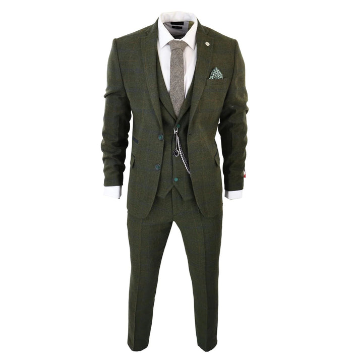 Mens Brown Wool Tweed Suit – 3-Piece Double Breasted 1920s Vintage Style