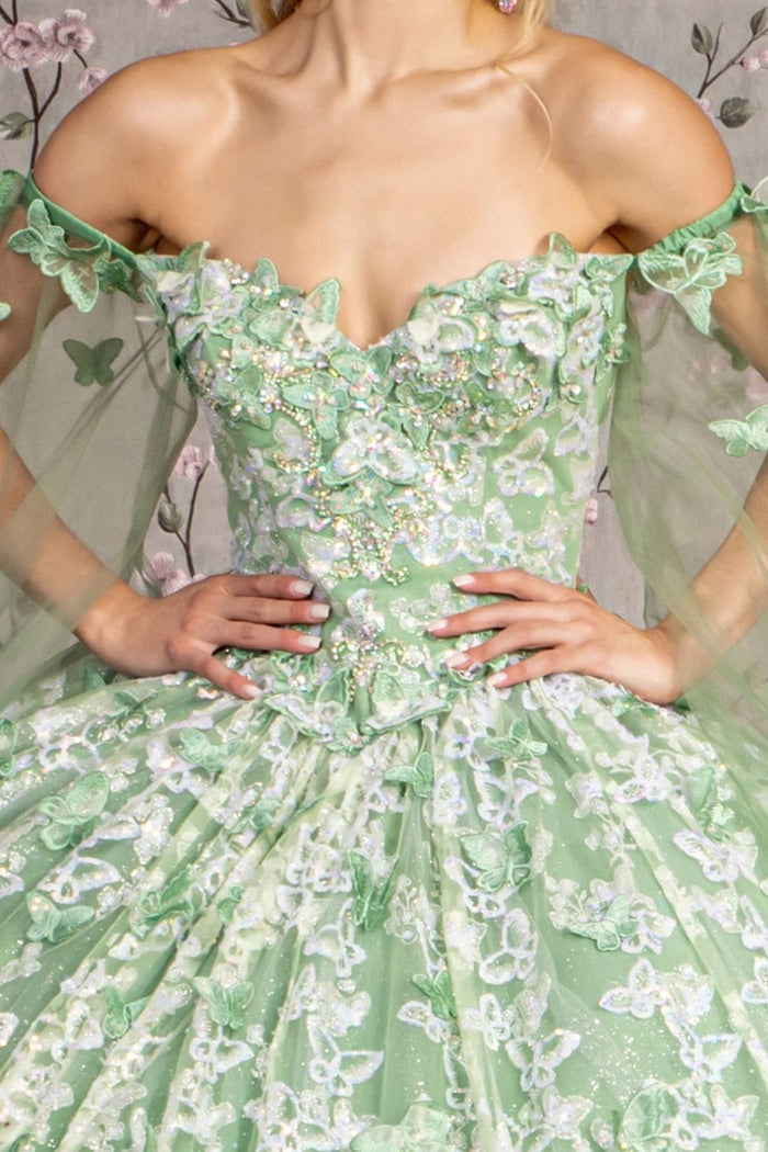3D Butterfly Off Shoulder Ball Gown by GLS Gloria GL3451