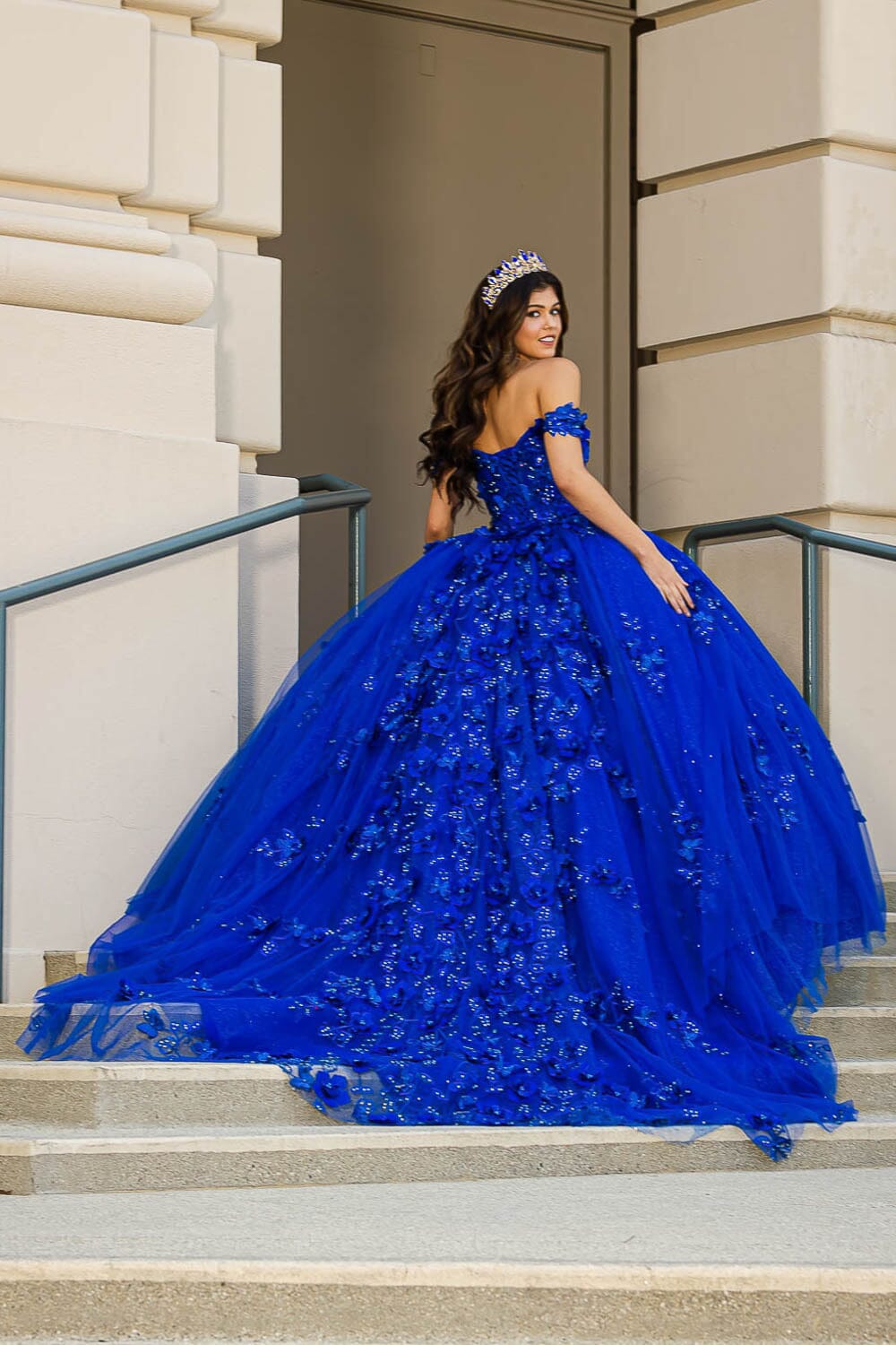 3D Butterfly Off Shoulder Ball Gown by Bella Princess PQ1028