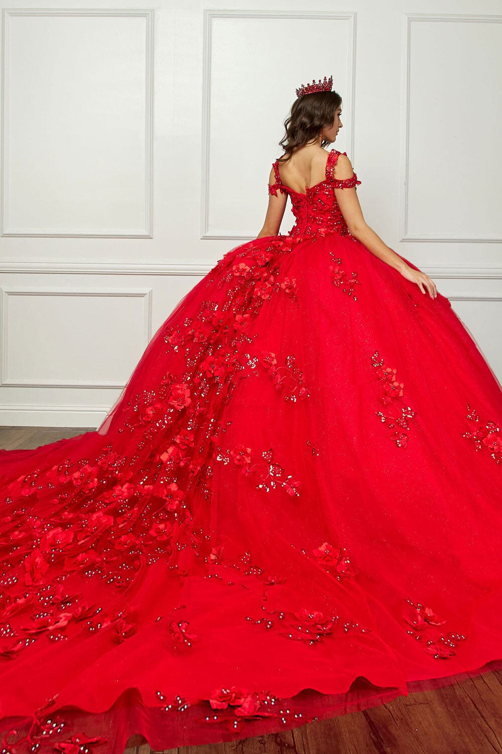 3D Butterfly Off Shoulder Ball Gown by Bella Princess PQ1028