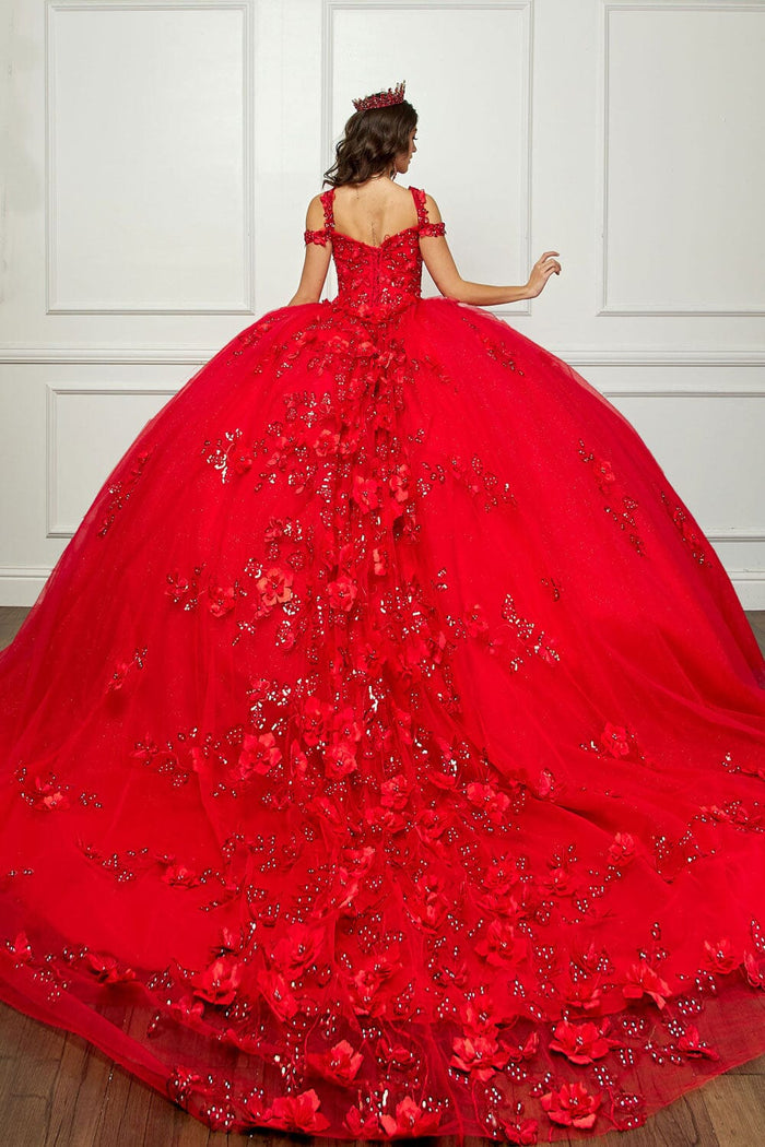 3D Butterfly Off Shoulder Ball Gown by Bella Princess PQ1028