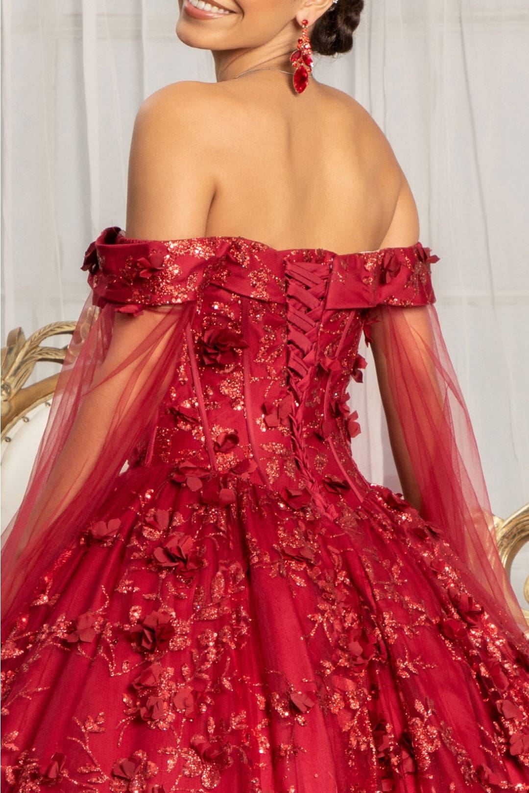Cape Sleeve Ball Gown Off the Shoulder Quinceanera Dress by Elizabeth K GL1970