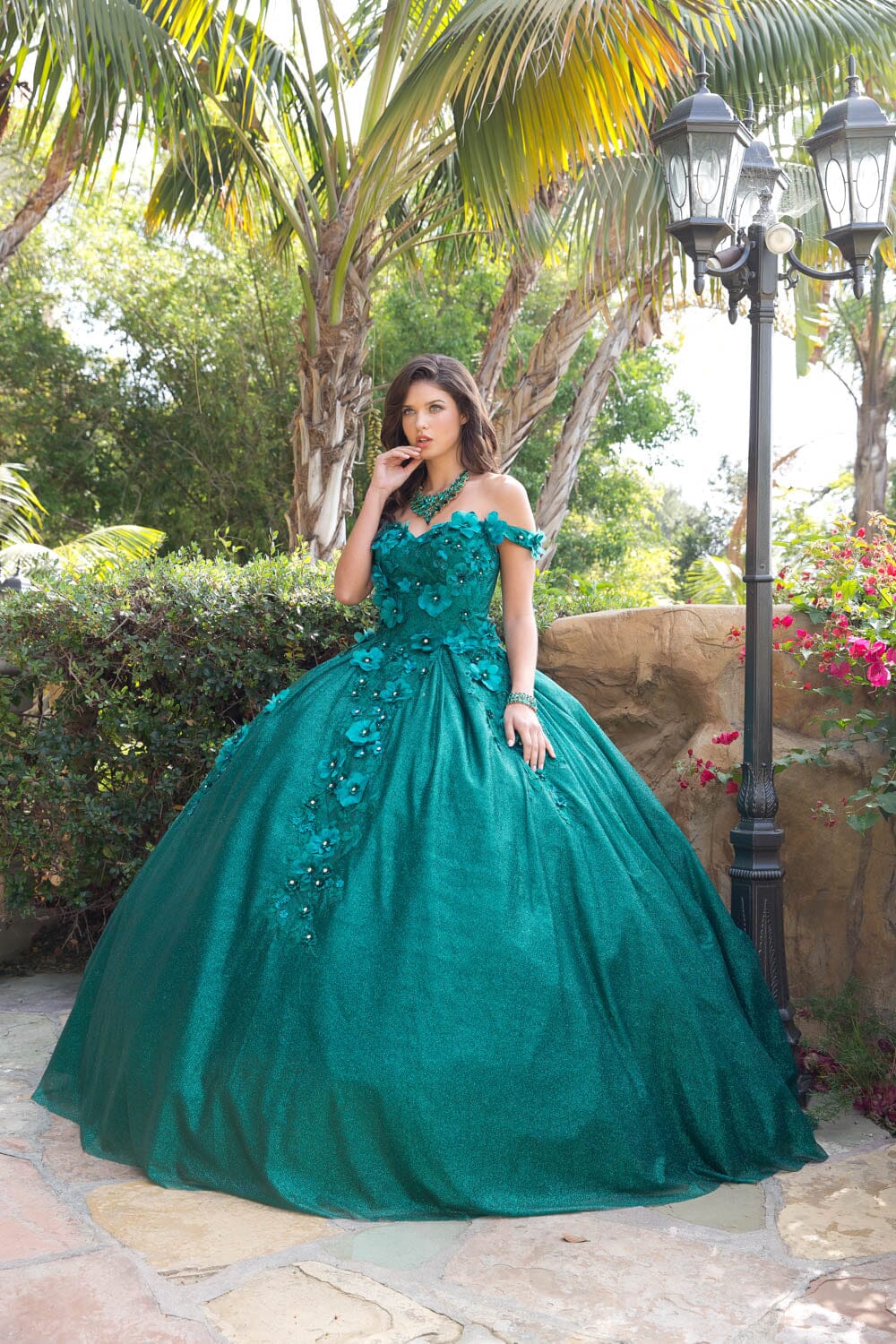 3D Floral Off Shoulder Ball Gown by Bella Princess PQ1002