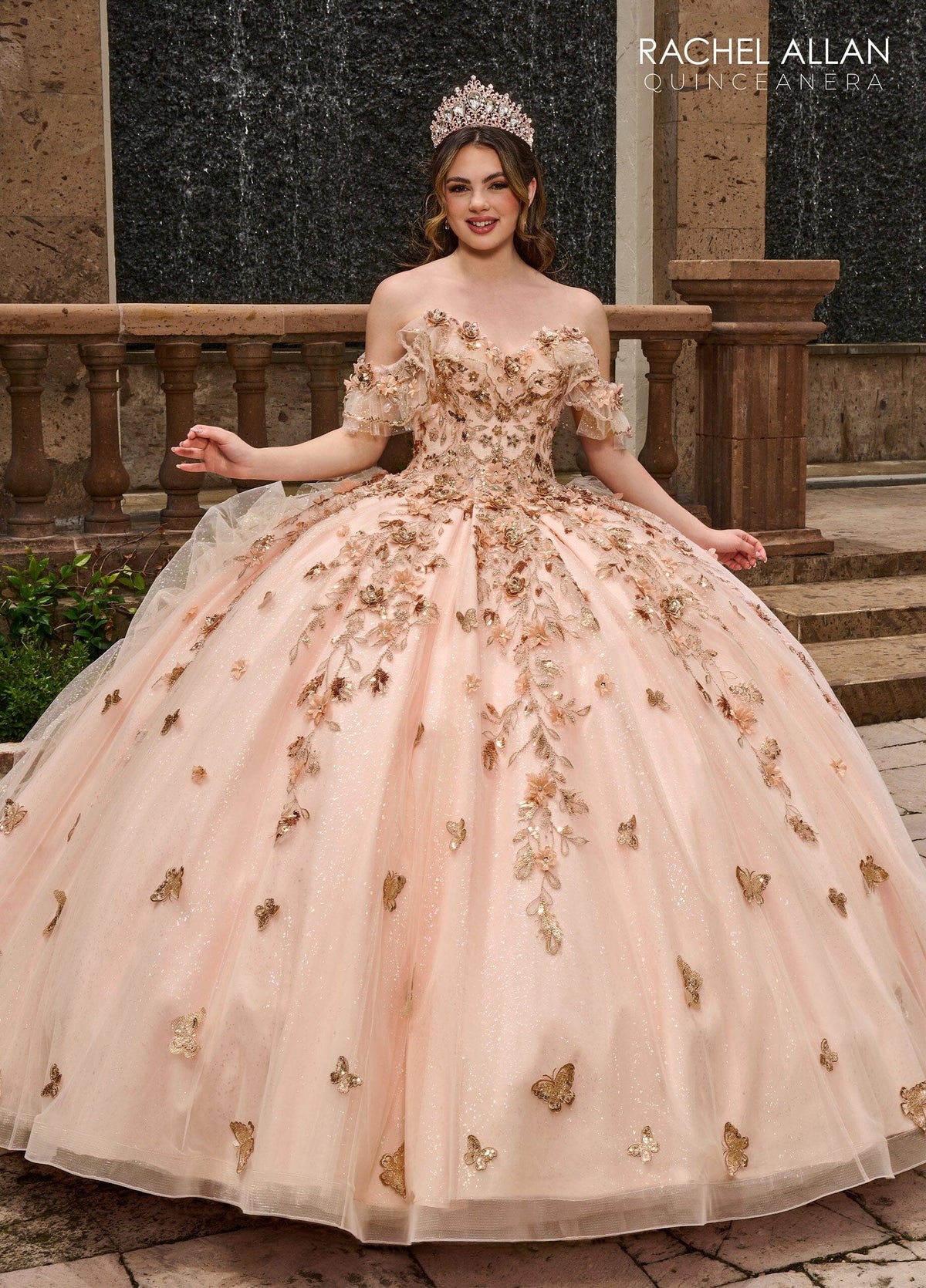 Rachel Allan RQ3120 3D Floral Off Shoulder Quinceanera Dress