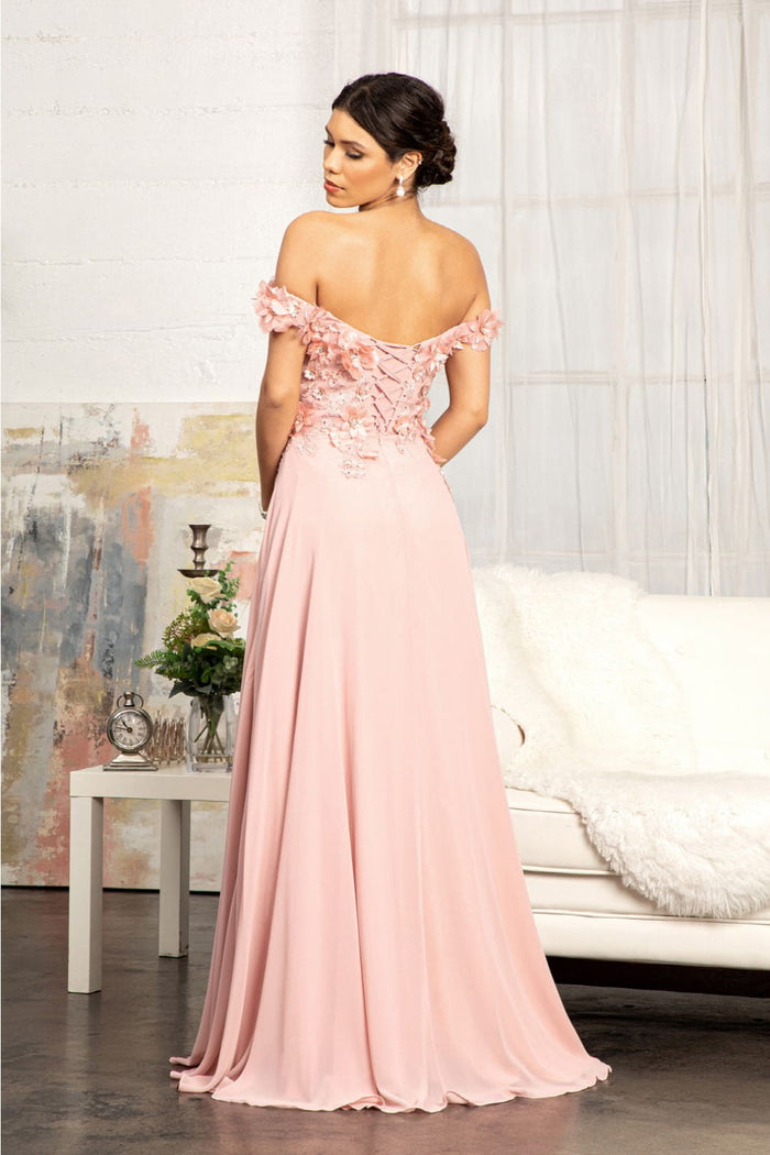 Off Shoulder Floral Chiffon Gown by Elizabeth K GL3018