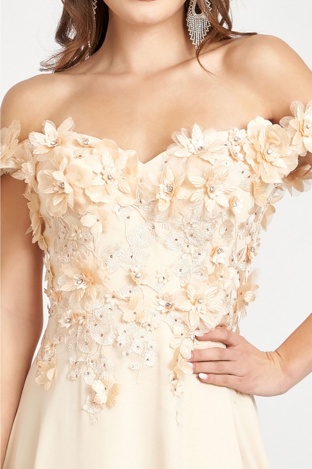 Off Shoulder Floral Chiffon Gown by Elizabeth K GL3018