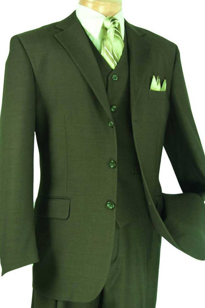 Olive 2 Button Vested Wool Feel Suit