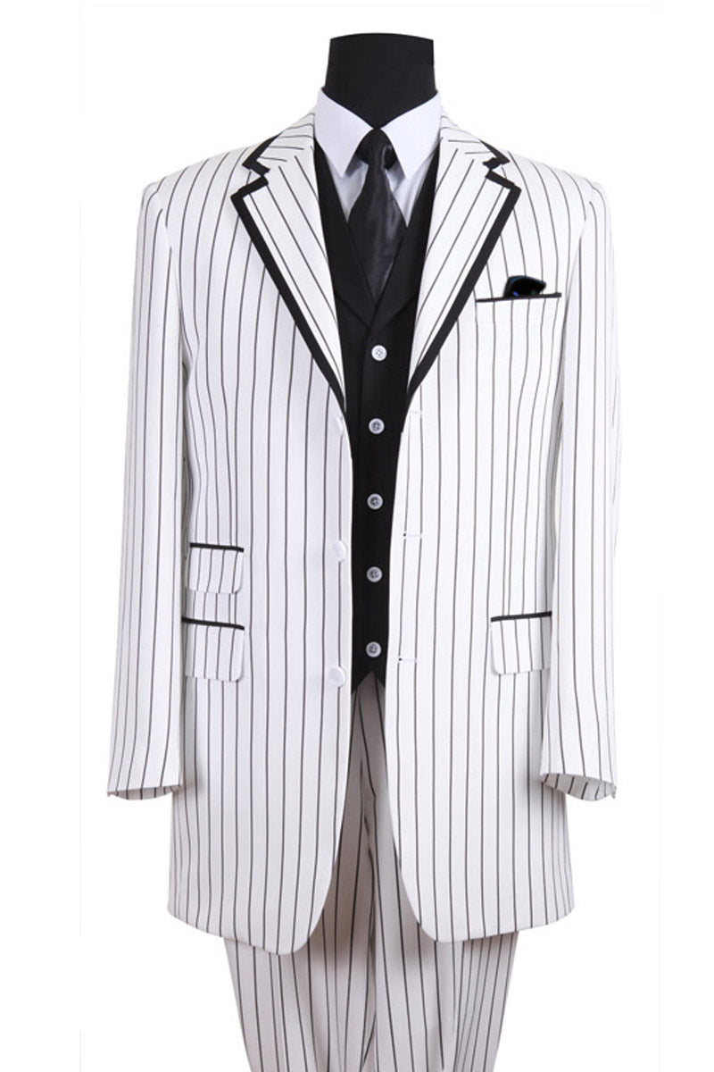 Mens Vested Contrast Stripe Fashion Suit in White/Black