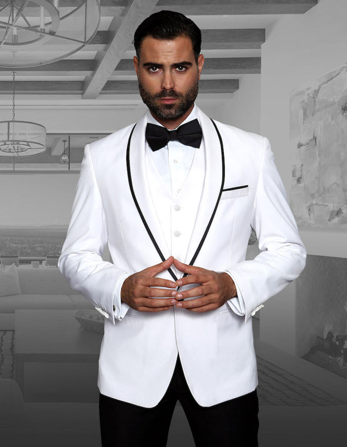 Vested Wool Tuxedo, Shawl Lapel, Satin Trim