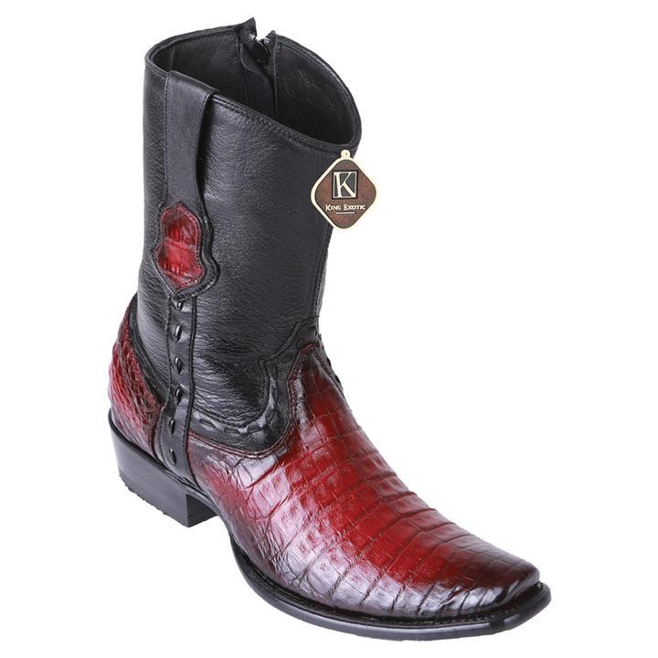 King Exotic Caiman Belly Boots - Dubai Toe, Faded Burgundy
