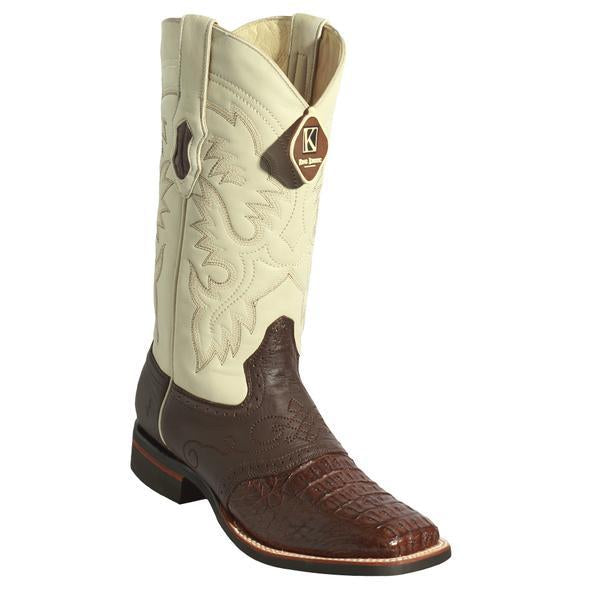 King Exotic Smooth Caiman Square Toe Boots Brown