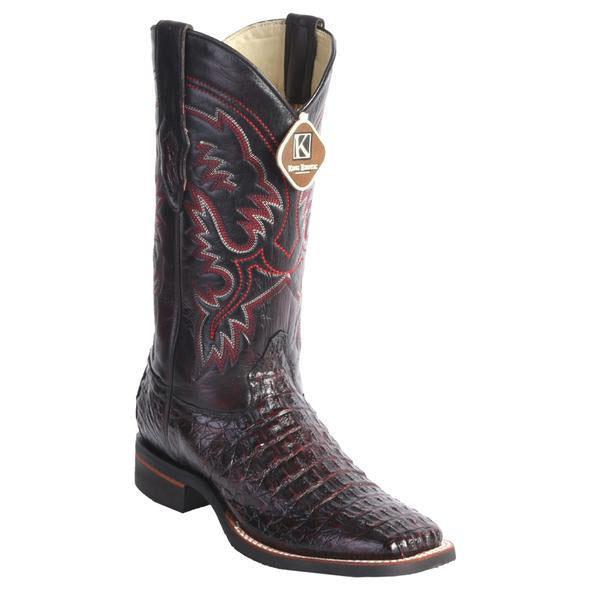 King Exotic Black Cherry Caiman Square Toe Boots