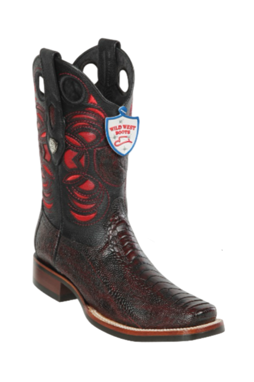 Wild West Square Toe Ostrich Boots Black Cherry
