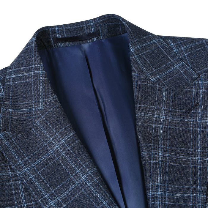 Men's Slim Fit Wool Stretch Checked Suit by Renoir