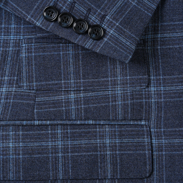 Men's Slim Fit Wool Stretch Checked Suit by Renoir