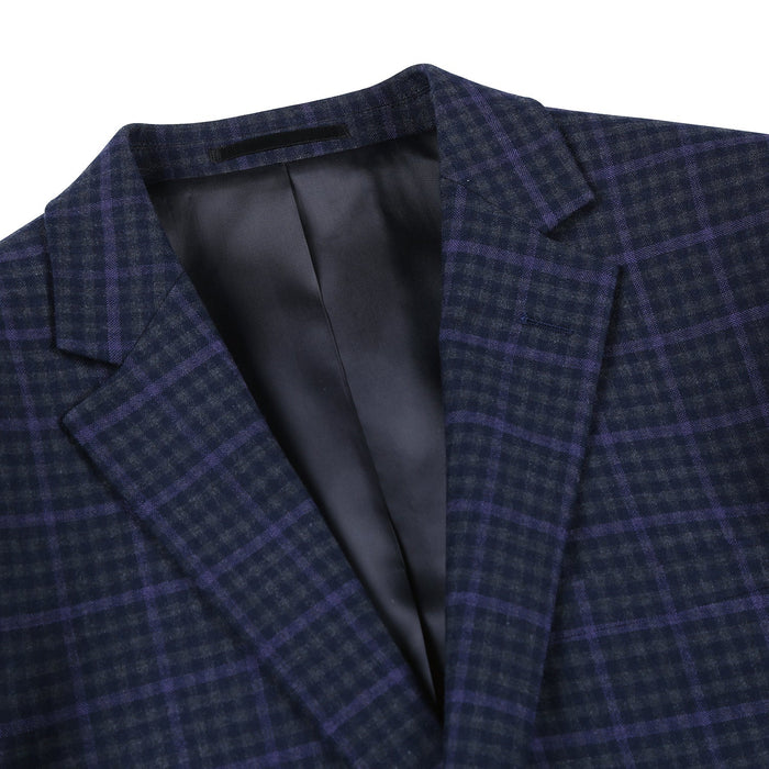 Men's Slim Fit Wool Stretch Checked Suit by Renoir