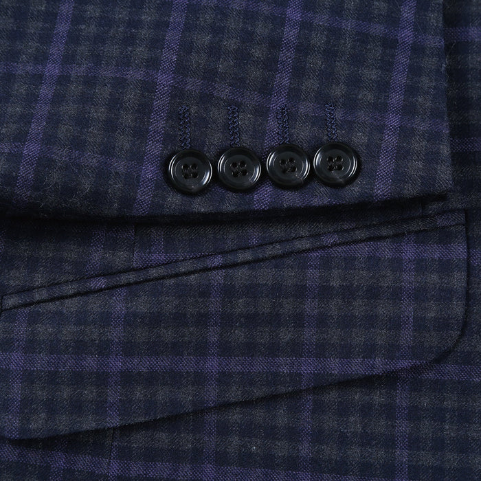 Men's Slim Fit Wool Stretch Checked Suit by Renoir