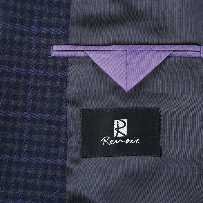 Men's Slim Fit Wool Stretch Checked Suit by Renoir