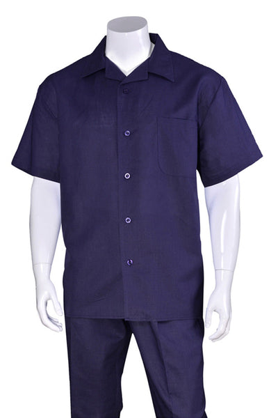 Men's Linen Short Sleeve Walking Suit - Navy