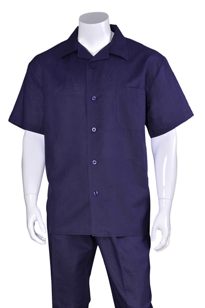 Men's Linen Short Sleeve Walking Suit - Navy