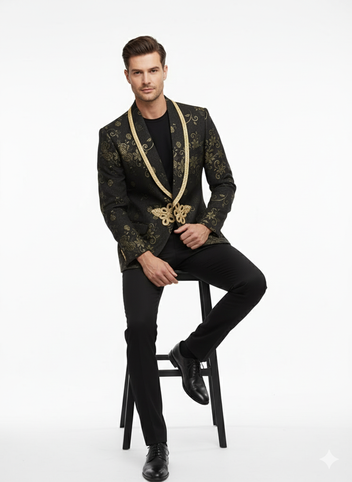 Men’s Black & Gold Embroidered Luxury Blazer