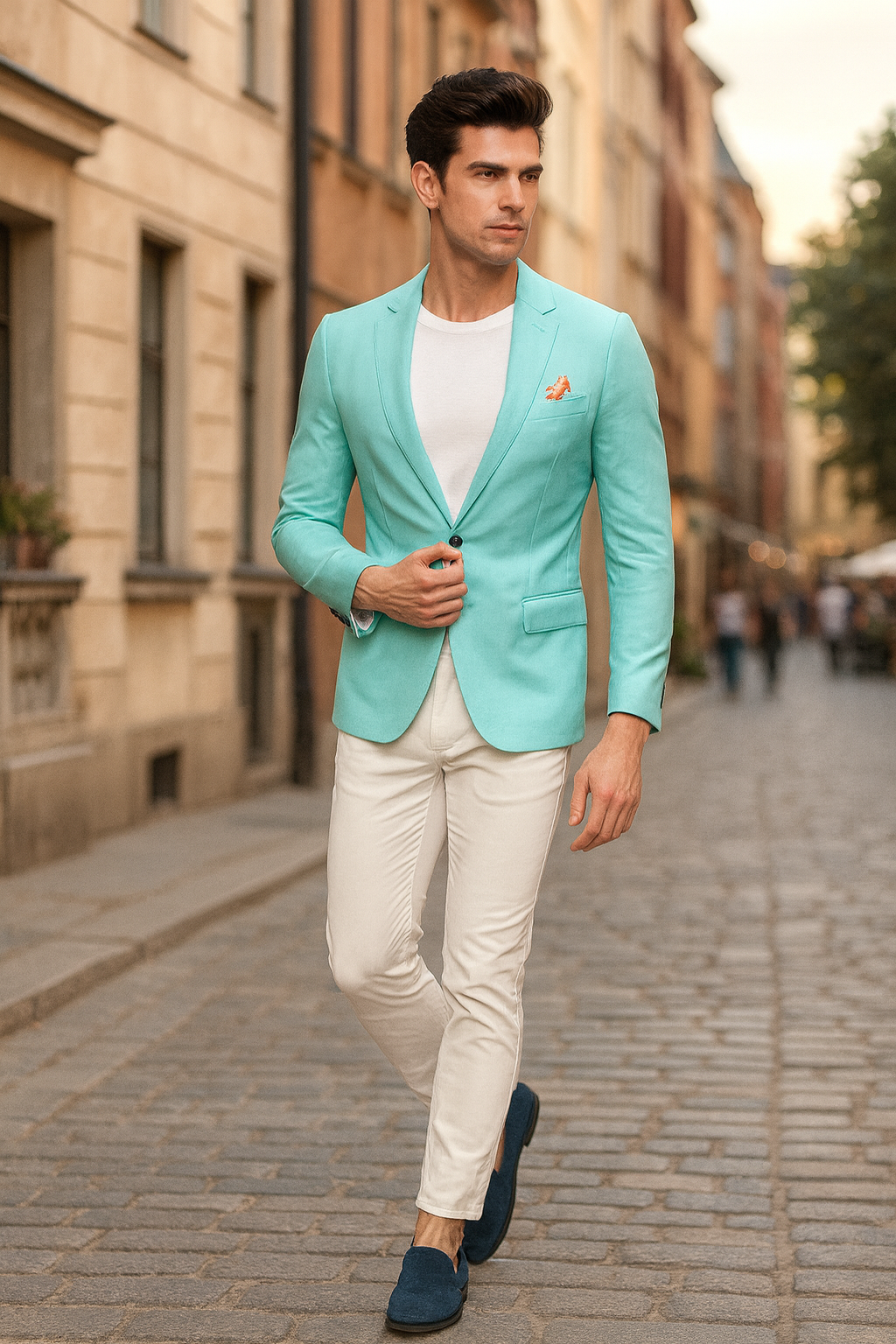 Men’s Aqua Slim Fit Blazer with Floral Lining