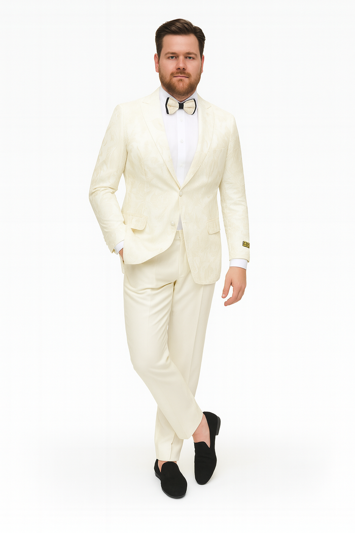 Ivory Floral Embroidered Tuxedo Jacket for Men