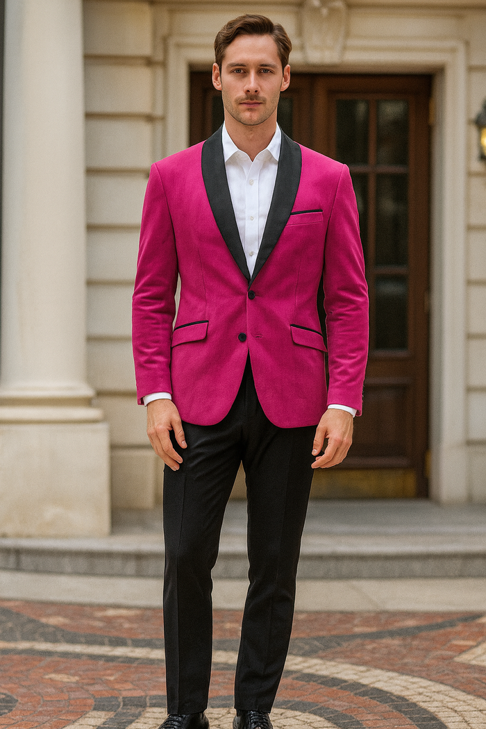 Men’s Fuchsia Tuxedo Blazer with Satin Lapel