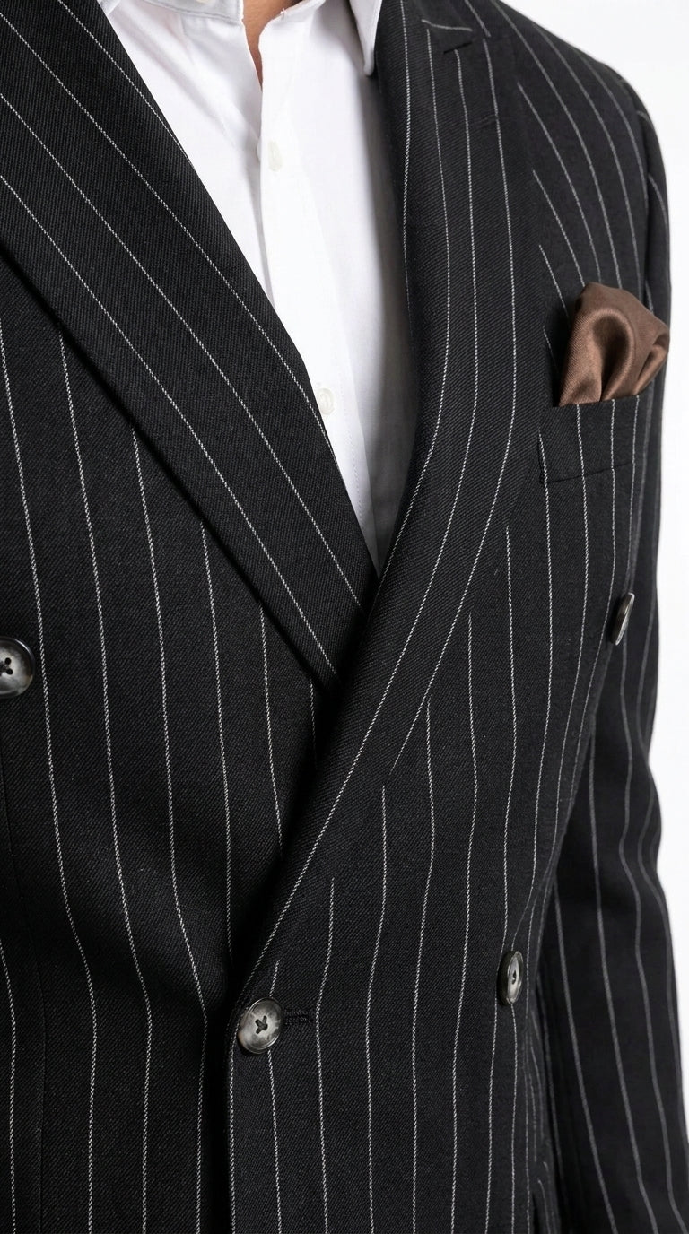 Men's Black Pinstripe Tuxedo Suit – Classic  and 1920s Gangster Formal Wear Vintage 1940s 1930s Look