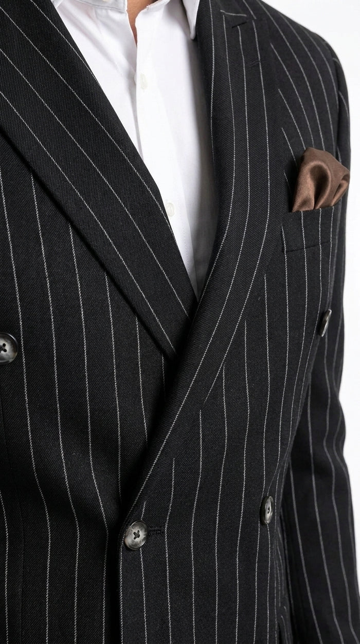 Men's Black Pinstripe Tuxedo Suit – Classic  and 1920s Gangster Formal Wear Vintage 1940s 1930s Look