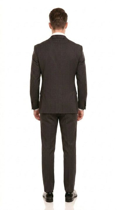 Men’s Double Breasted Suit – Classic Peak Lapel Formal Tuxedo Style Suit for Wedding in Black Ton on Tone Pinstripe